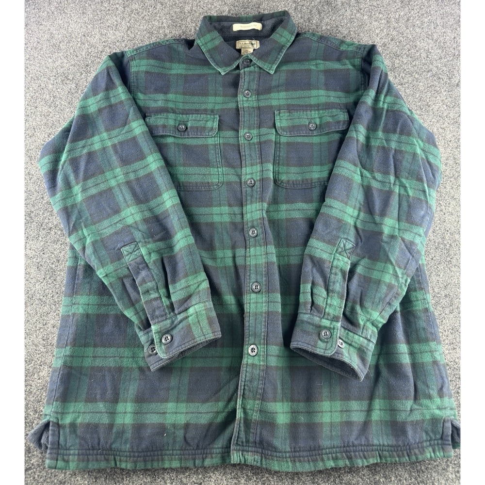 LL Bean Flannel Shirt Mens L Plaid Fleece Lined Heavy Button Up - Picture 2 of 6